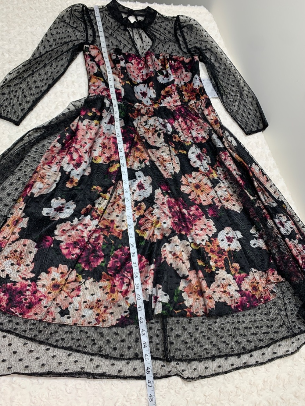 Eliza J Black Floral Tulle Illusion Dress Sz 12 - Picture 15 of 15